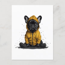 Cachorro francês bonito Vestindo capa-de-chuva