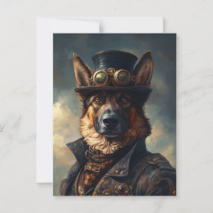 Cartão Postal Cachorro German shepherd Steampunk no Chapéu Super