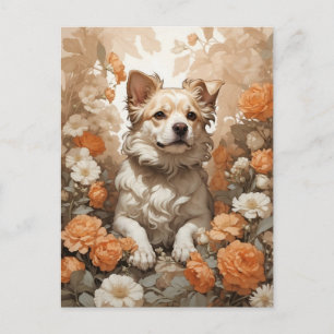 Cartão Postal cachorro giro nas flores