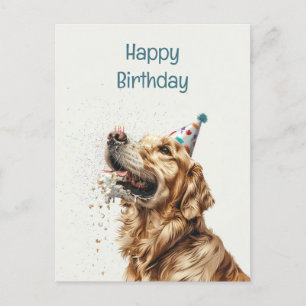 Cartão Postal Cachorro Golden Retriever de Aniversário