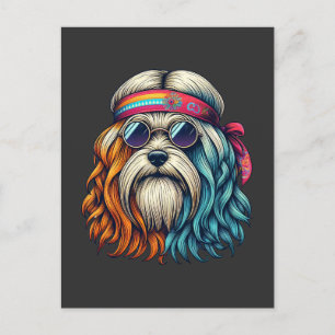 Cartão Postal Cachorro hippie dos anos 60 encara arte de animais