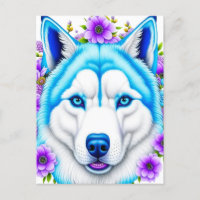 Cachorro Husky com Olhos Azuis e Flores