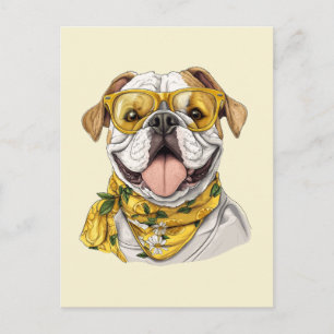 Cartão Postal Cachorro Inglês Fofo Óculos de Sol Limões