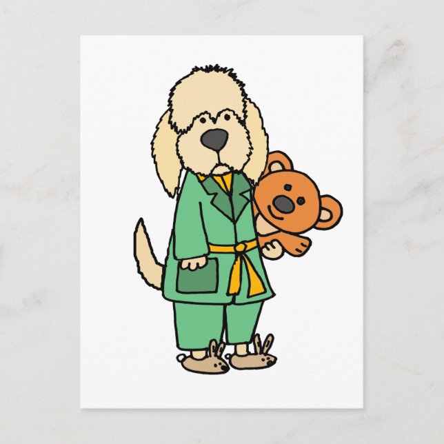 Cartão Postal Cachorro Labradoodle Cute com Cartoon de Urso Tedd (Frente)