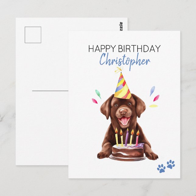 Cartão Postal Cachorro Labrador Chocolate Personalizado Feliz An (Frente/Verso)