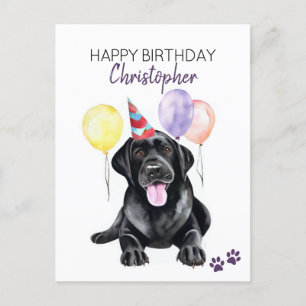 Cartão Postal Cachorro Labrador Preto Personalizado Feliz Aniver