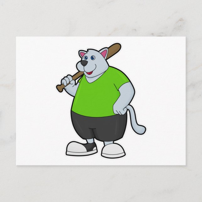 Cartão Postal Cachorro no beisebol com taco de beisebol (Frente)