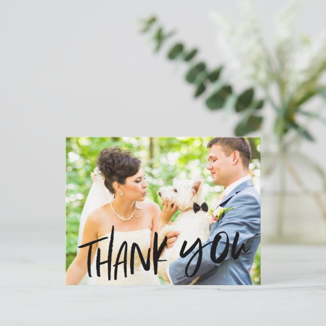 Cartão Postal Cachorro no casamento Foto de agradecimento Cartaz (Em pé/Frente)