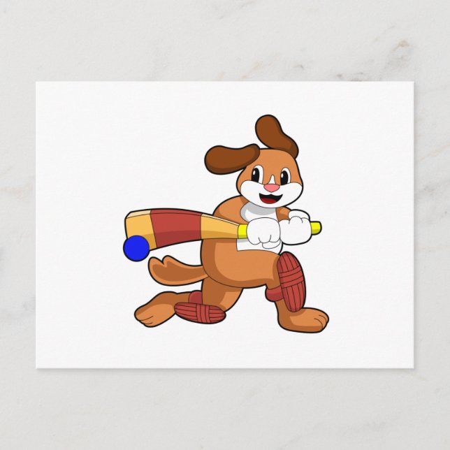 Cartão Postal Cachorro no críquete com taco de críquete (Frente)