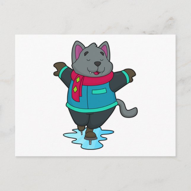 Cartão Postal Cachorro no gelo com skates de gelo e escarpa (Frente)