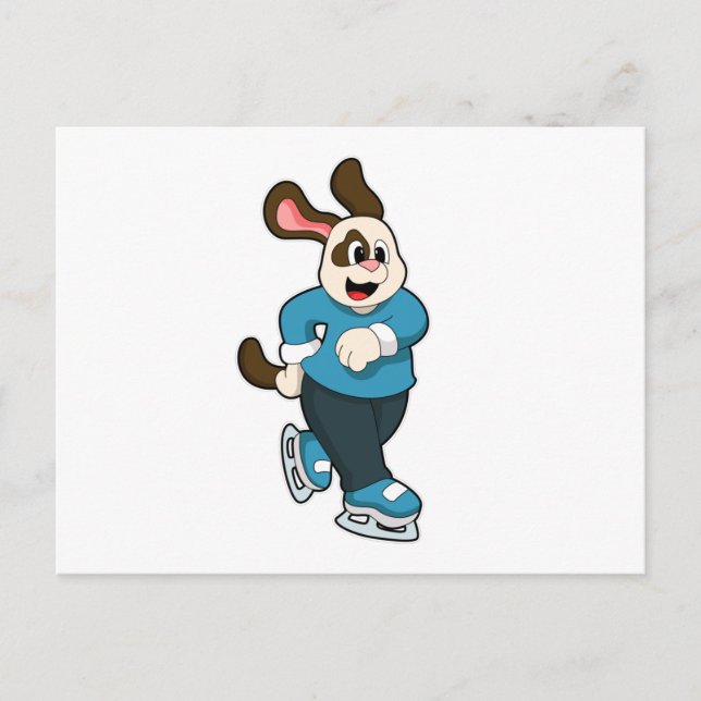 Cartão Postal Cachorro no gelo patinando com patins de gelo (Frente)