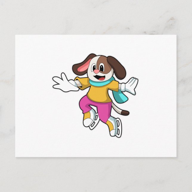 Cartão Postal Cachorro no patins no gelo (Frente)