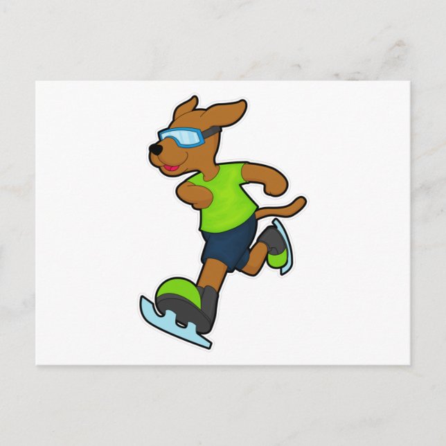 Cartão Postal Cachorro no patins no gelo com Óculos de Natação (Frente)