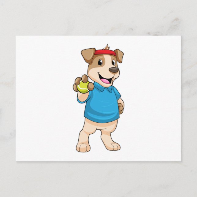 Cartão Postal Cachorro no tênis com bola de tênis (Frente)