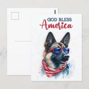 Cartão Postal Cachorro Pastor Alemão, Deus Abençoe a América Car