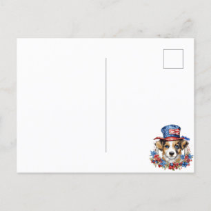 Cartão Postal Cachorro Patriótico 4 de Julho Dia da Independênci
