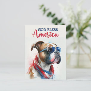 Cartão Postal Cachorro Patriótico - Boxer, Deus Abençoe a Améric