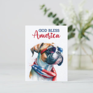 Cartão Postal Cachorro Patriótico - Boxer, Deus Abençoe a Améric