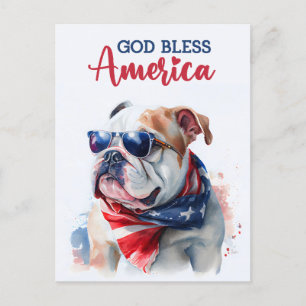 Cartão Postal Cachorro Patriótico-Buldogue, Deus Abençoe a Améri