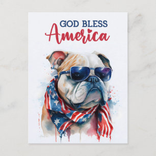 Cartão Postal Cachorro Patriótico-Buldogue, Deus Abençoe a Améri
