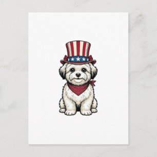 Cartão Postal Cachorro Patriótico Desenho Vetorial de Gravura Vi