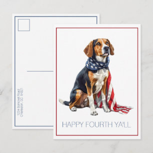 Cartão Postal Cachorro Patriótico Personalizado de 4 de Julho