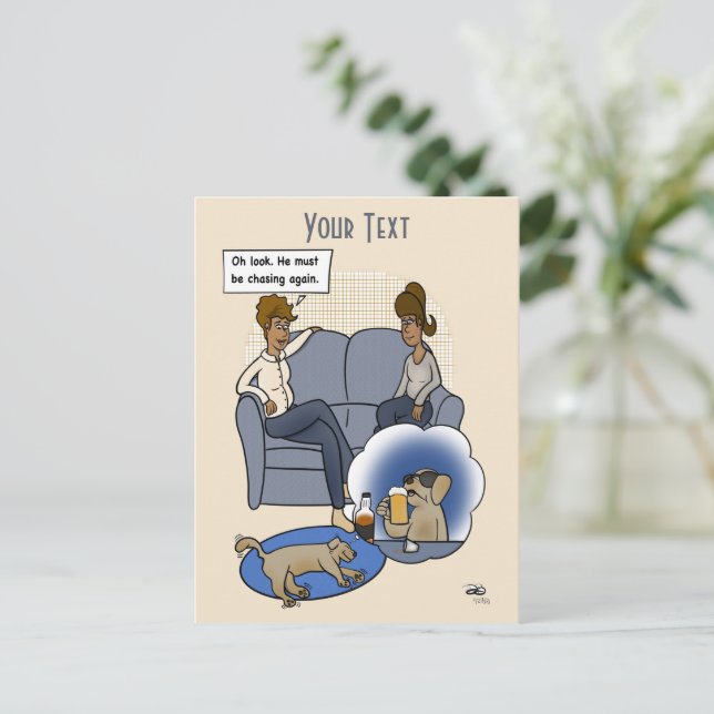 Cartão Postal Cachorro Perseguindo Sonho (Em pé/Frente)