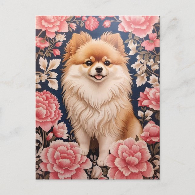 Cartão Postal Cachorro Pomeraniano Cachorro Rosa (Frente)