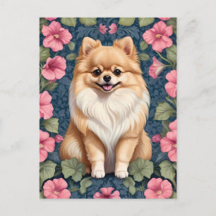 Cartão Postal Cachorro Pomerano Cachorro Com Petunias Rosa
