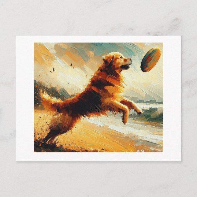 Cartão Postal Cachorro Pulando Para Frisbee, (Frente)