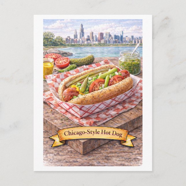 Cartão Postal Cachorro-quente à moda de Chicago (Série de Comida (Frente)