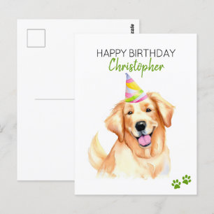 Cartão Postal Cachorro Retriever Dourado Aniversário Personaliza