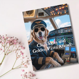 Cartão Postal Cachorro Retriever Dourado Piloto de Aniversário E