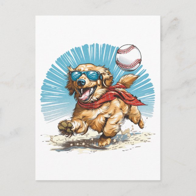 Cartão Postal Cachorro Retriever ouro Jogando Baseball (Frente)