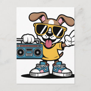 Cartão Postal Cachorro Retro Hip Hop: Cachorrinho Cartoon Legal 