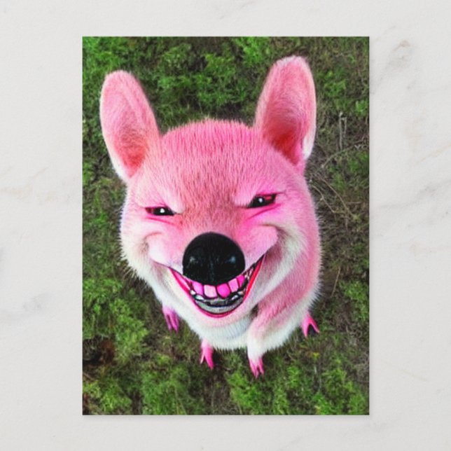 Cartão Postal Cachorro Rosa Sorrindo (Frente)