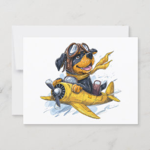 Cartão Postal Cachorro Rottweiler Piloto Avião