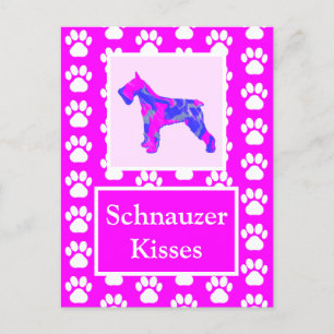 Cartão Postal Cachorro Schnauzer Kisses Silhoute Rosa e Azul
