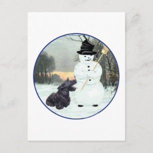 Cartão Postal Cachorro Scottie e Boneco de Neve