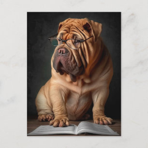 Cartão Postal Cachorro Shar Pei Inteligente com Design de Livro