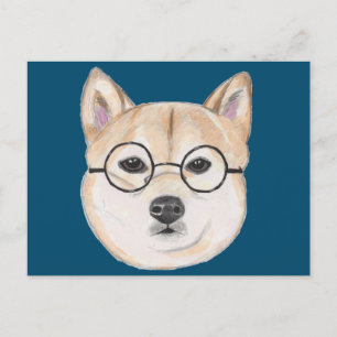 Cartão Postal Cachorro Shiba Inu Engraçado com Óculos de Hipster