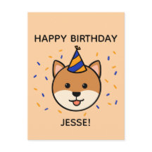 Cachorro Shiba Inu | Saudação de Aniversário Azul 