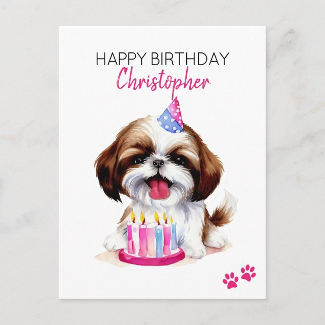 Cartão Postal Cachorro Shih Tzu Personalizado Feliz Aniversário  (Frente)
