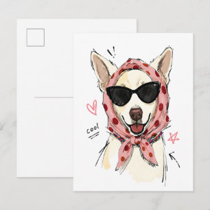Cartão Postal Cachorro Sorridente Legal com Lenço de Bolinhas na