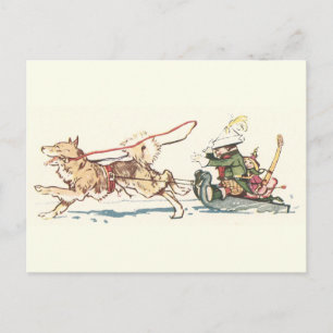 Cartão Postal Cachorro-Trenó Puxando Sleigh