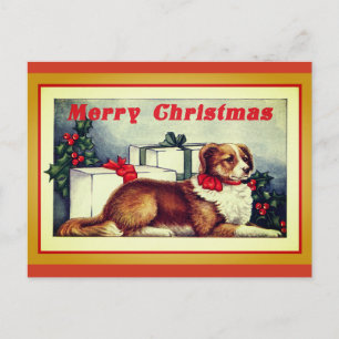Cartão Postal Cachorro Vintage Bonito Feliz Natal