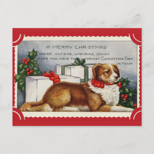 Cartão Postal Cachorro Vintage Bonito Feliz Natal