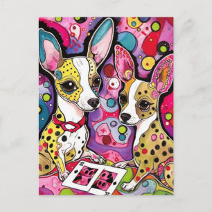 Cartão Postal Cachorros Chihuahua adoráveis jogando cartas Cartã
