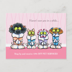Cartão Postal Cachorros Pet Groomer Spa Cães Gatos Robôs Rosa 