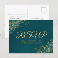 Cachos e Espirais Dourados em RSVP de Casamento Az